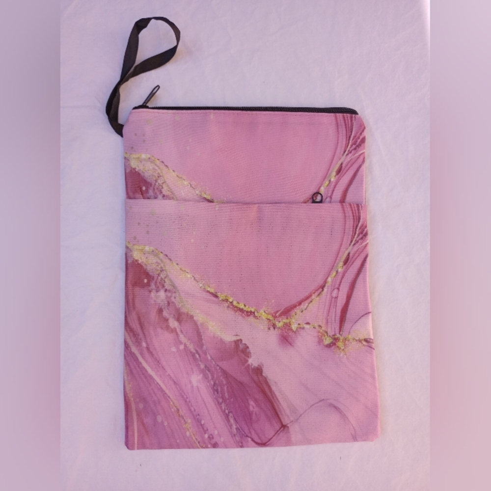 Pink and Gold Clutch with Zipper Closure Barbiecore Casual Cosmetics Feminine